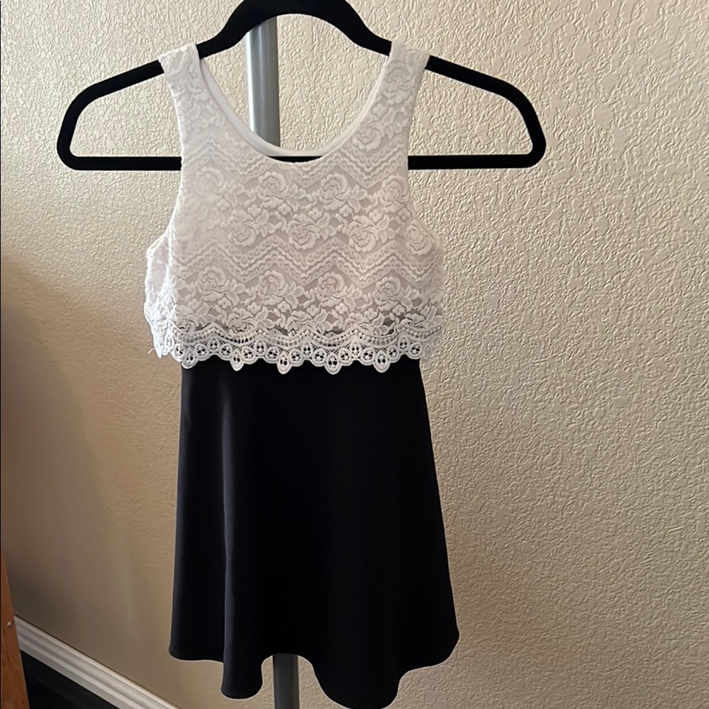 Elegant Black and White Lace Kids Dress